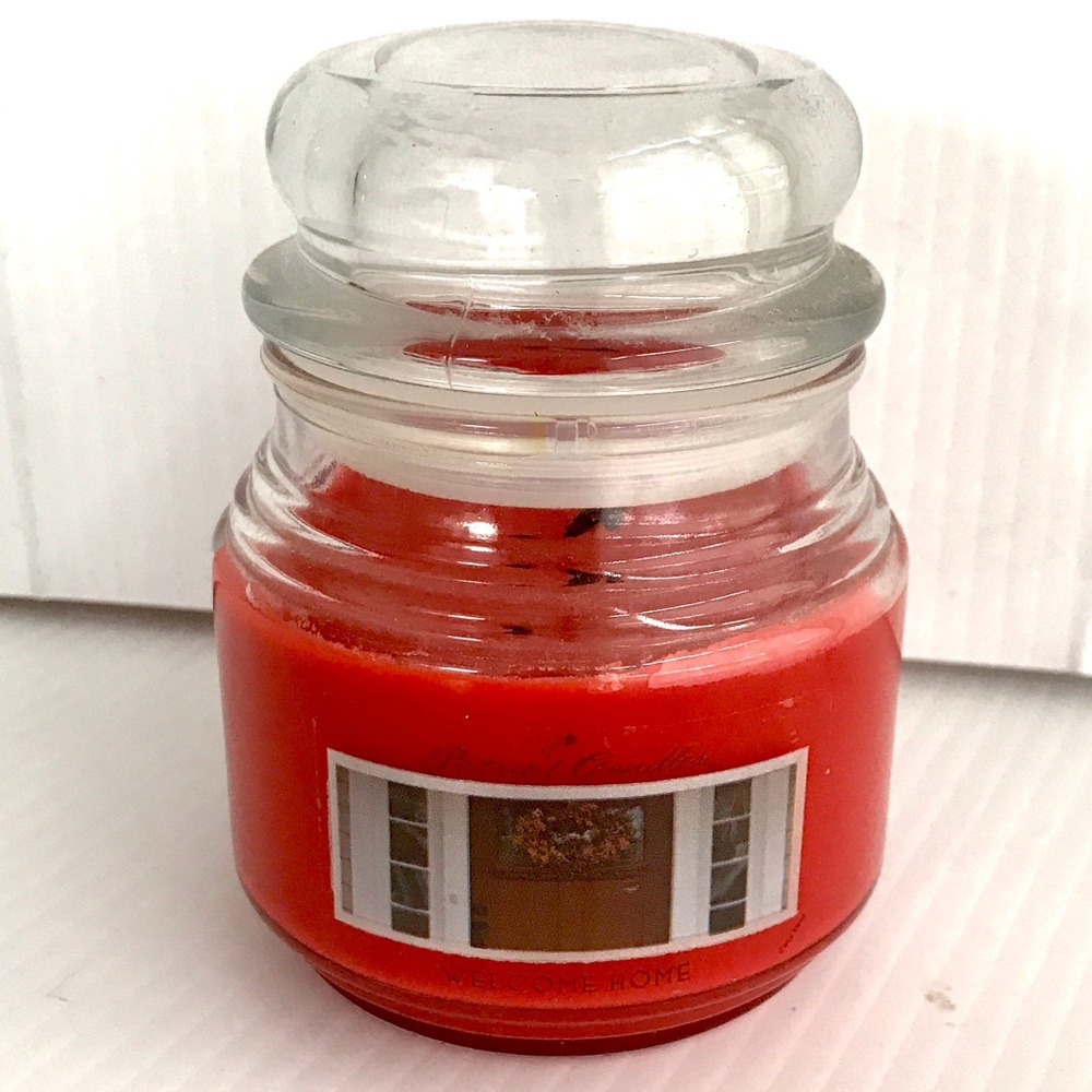 Scented candle in a glass jar with lid 8oz Welcome Home label - used once
